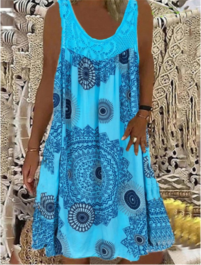 Boho-Chic Summer Dress with A-Line Silhouette and Ethnic Prints