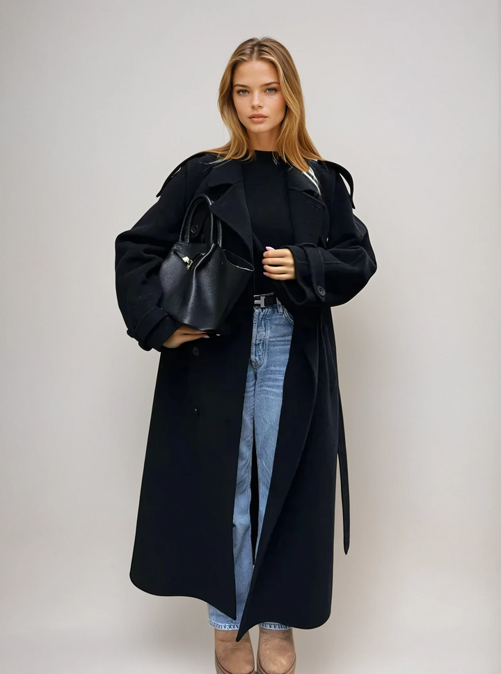 Women Double-Breasted Longline Coat for Winter and Transitional Seasons 0