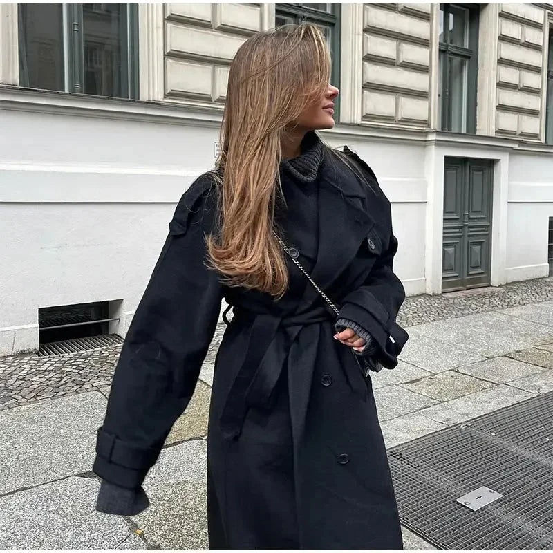 Women Double-Breasted Longline Coat for Winter and Transitional Seasons 3