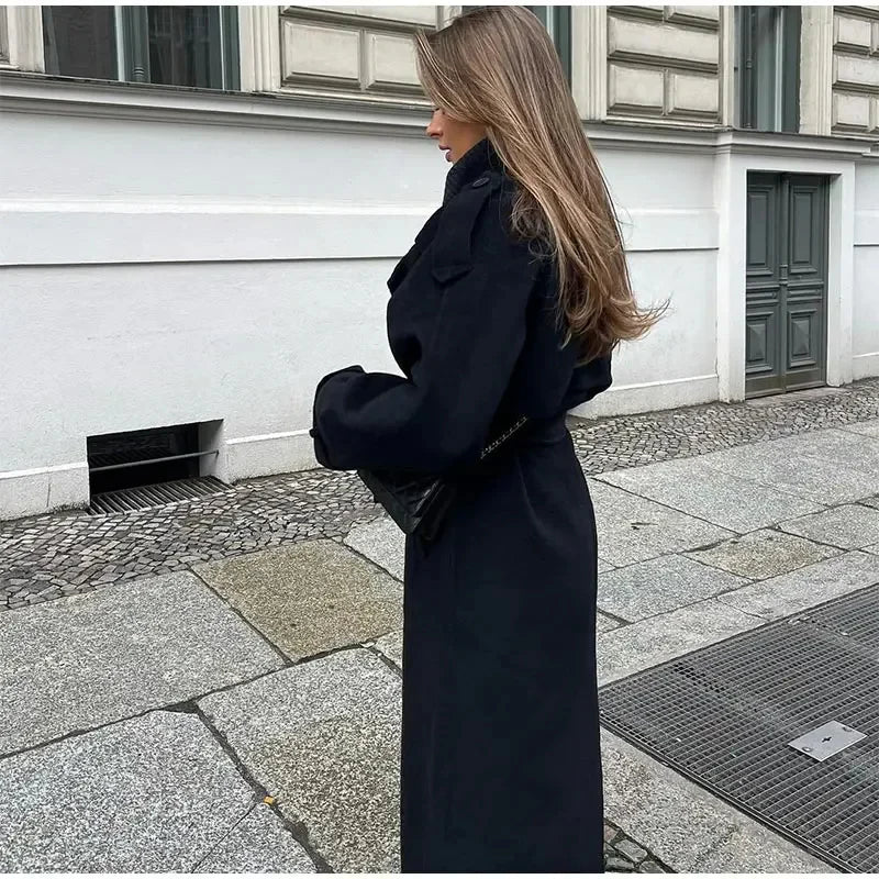Women Double-Breasted Longline Coat for Winter and Transitional Seasons 5