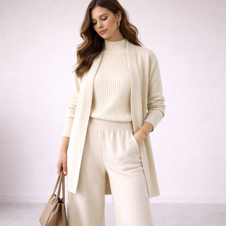 Women's 3-Piece Knitted Loungewear Set with Long Cardigan Comfortable Casual Outfit 4