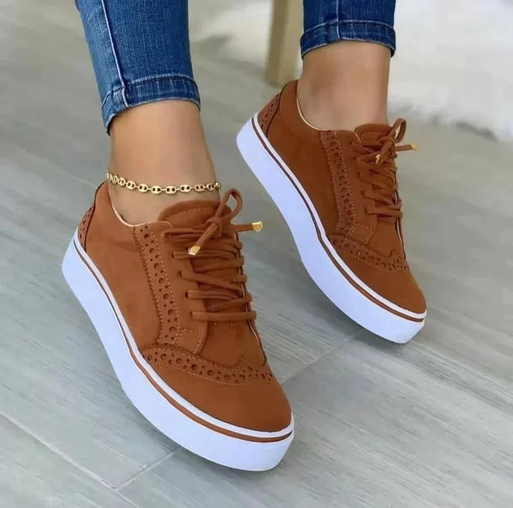 Women's Arch Support Flatform Sneakers with Brogue Detail for Casual Style 0