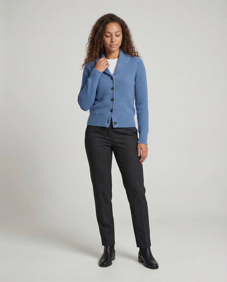 Women's Black Long Cardigan with Lapel Collar and Button Placket for Office and Casual Wear 1