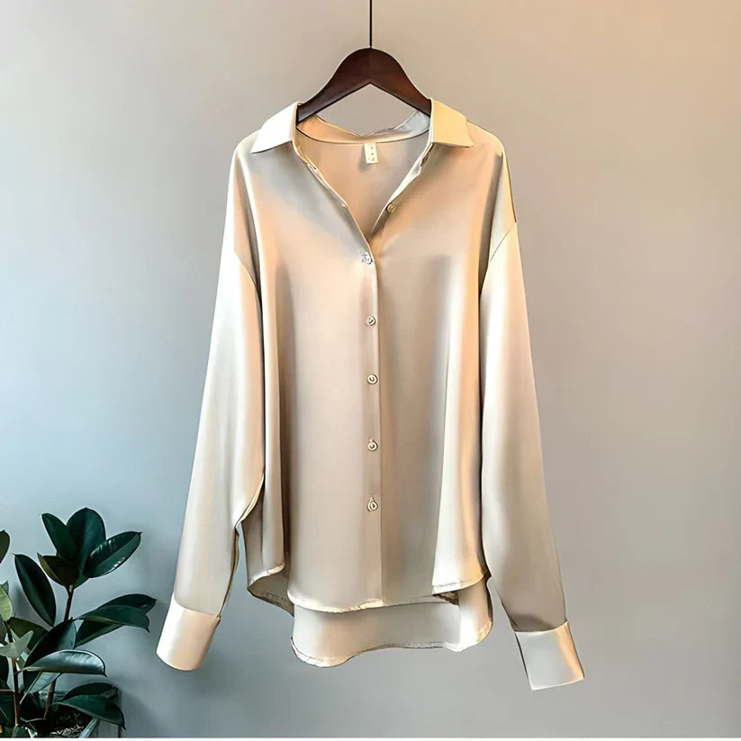 Women's Blouse - Elegant Long Sleeve Tops with Structured Collar for Casual and Formal Wear 0