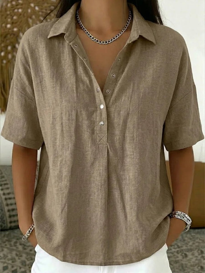 Women's Blouse - Loose Short-Sleeve Polo Collar Top, Stylish Summer Blouse for Women, Versatile Casual Wear 0