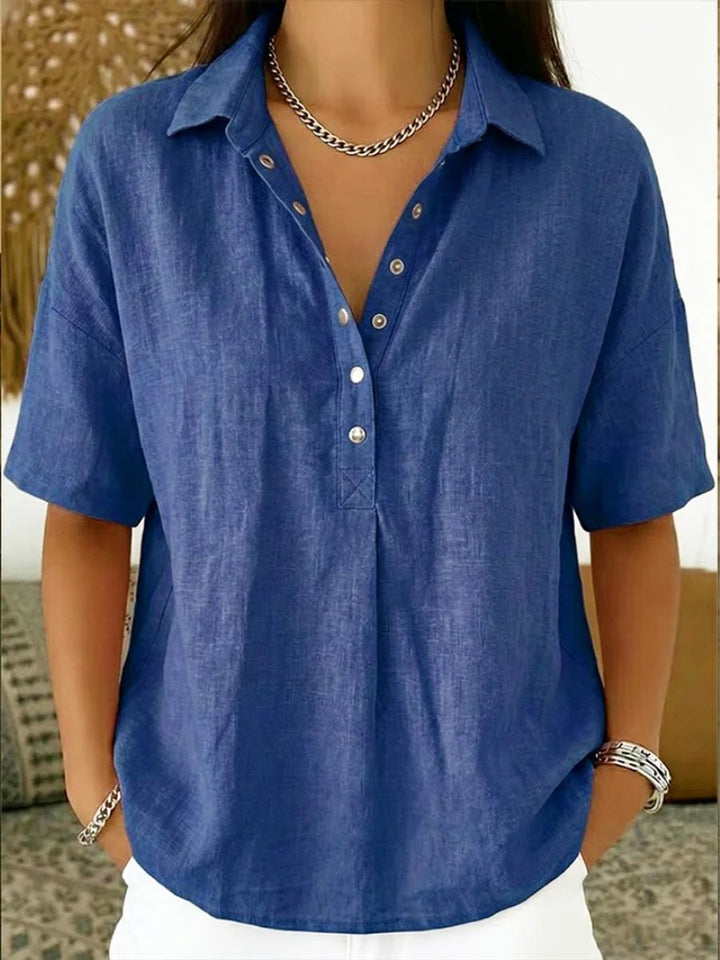 Women's Blouse - Loose Short-Sleeve Polo Collar Top, Stylish Summer Blouse for Women, Versatile Casual Wear 1