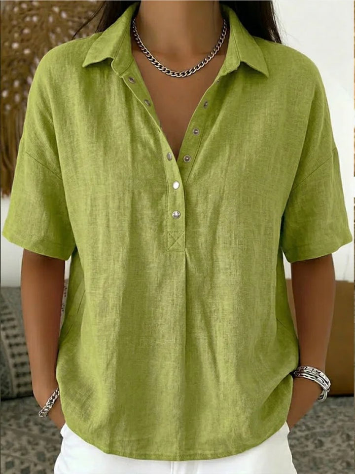 Women's Blouse - Loose Short-Sleeve Polo Collar Top, Stylish Summer Blouse for Women, Versatile Casual Wear 2