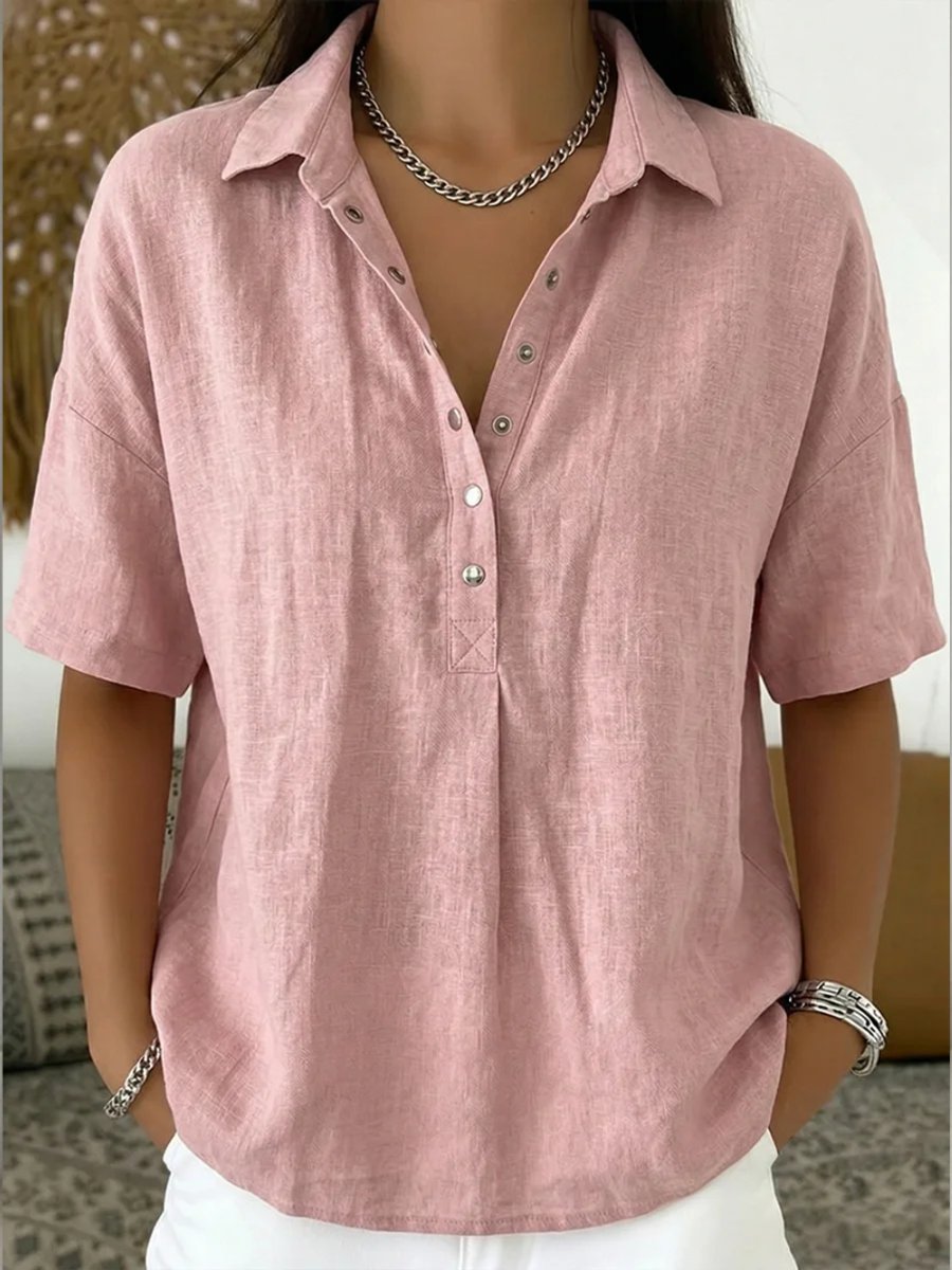 Women's Blouse - Loose Short-Sleeve Polo Collar Top, Stylish Summer Blouse for Women, Versatile Casual Wear 3