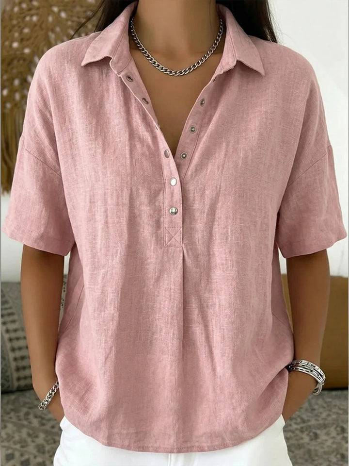 Women's Blouse - Loose Short-Sleeve Polo Collar Top, Stylish Summer Blouse for Women, Versatile Casual Wear 3