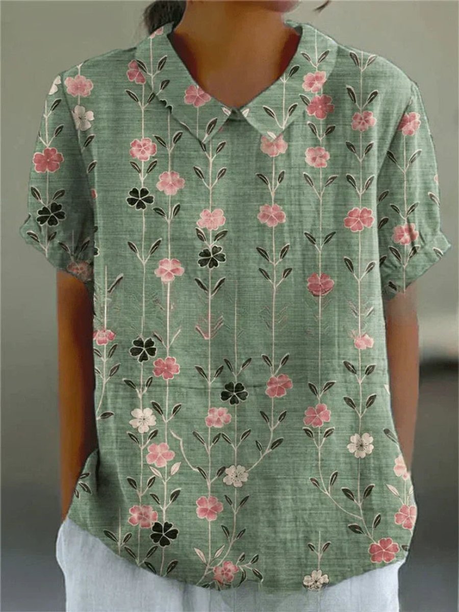 Women's Blouse - Short Sleeve Floral Summer Tops for Women with Shirt Collar 0