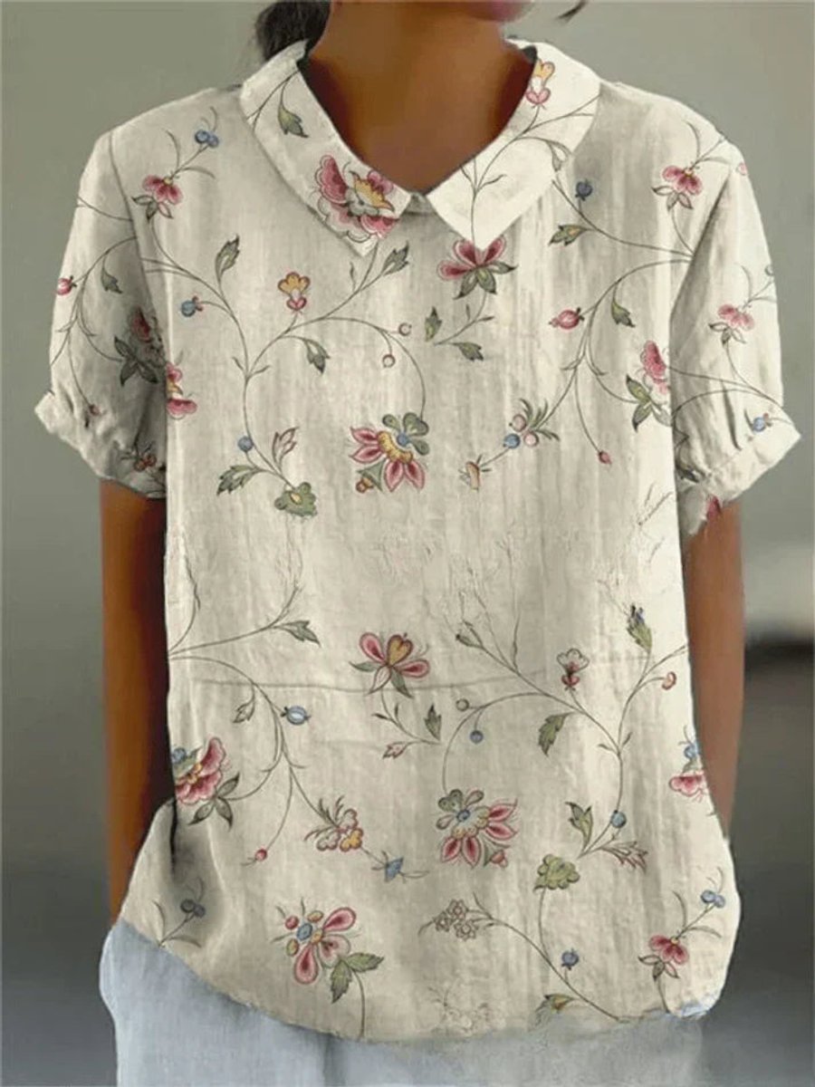 Women's Blouse - Short Sleeve Floral Summer Tops for Women with Shirt Collar 1