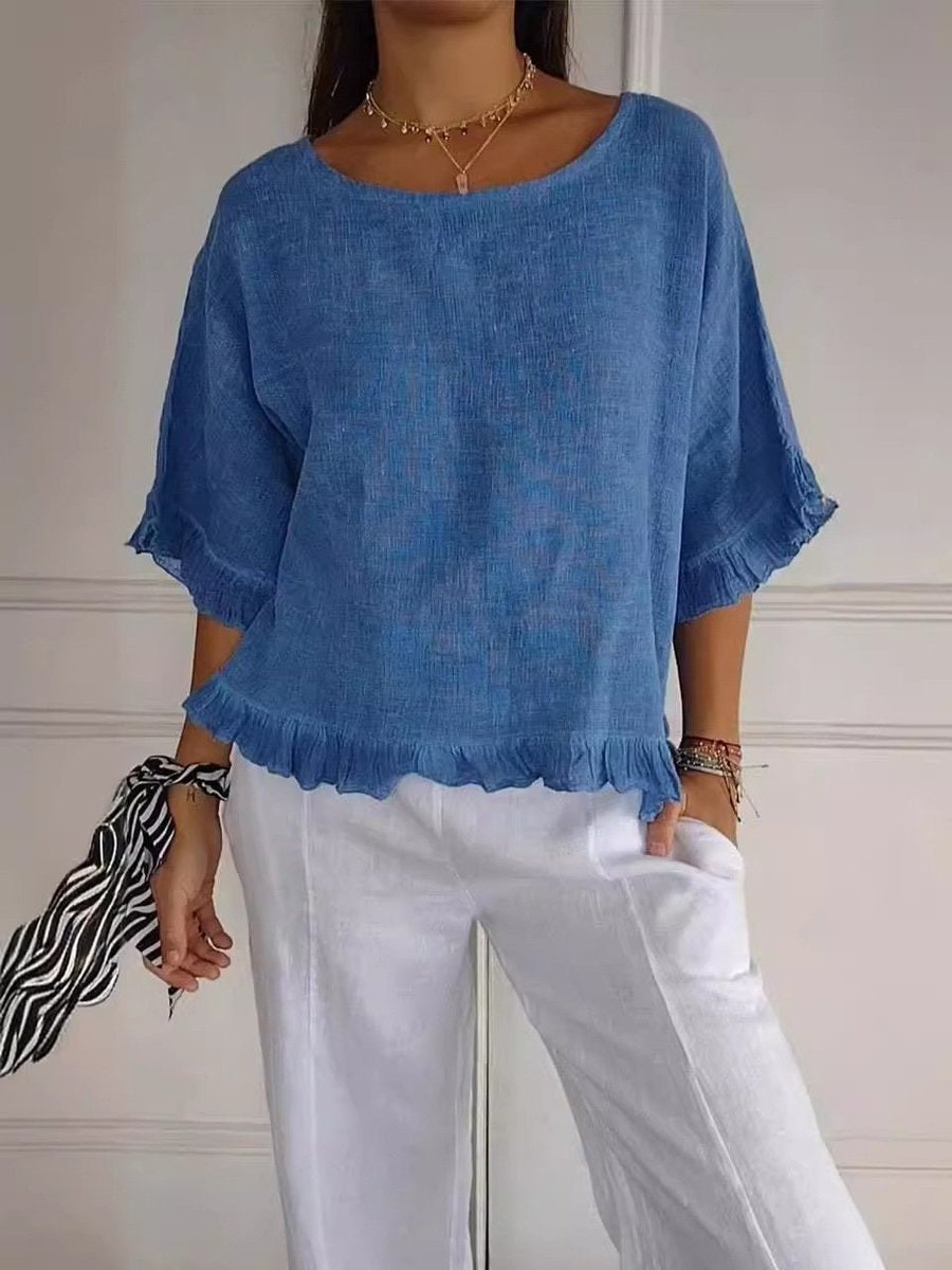 Women's Blouse with Fringe Detail - Lightweight Summer Tops for Women, Casual Loose Fit with Round Neck 0