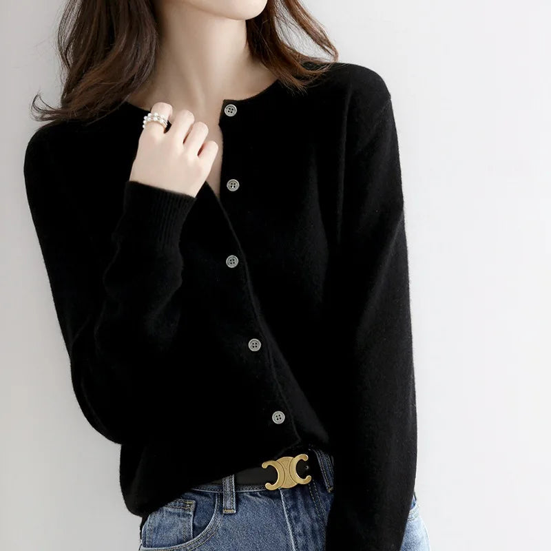 Women’s Cardigan Soft Button Lightweight Sweater with Classic Round Neck for Year-Round Layering 0