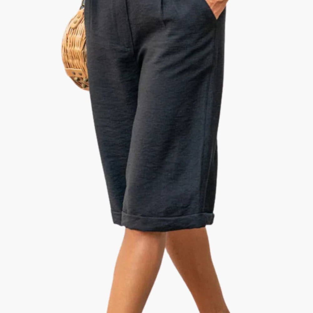 Women's Casual Shorts with Elastic Waistband and Pockets for Summer Outings 1
