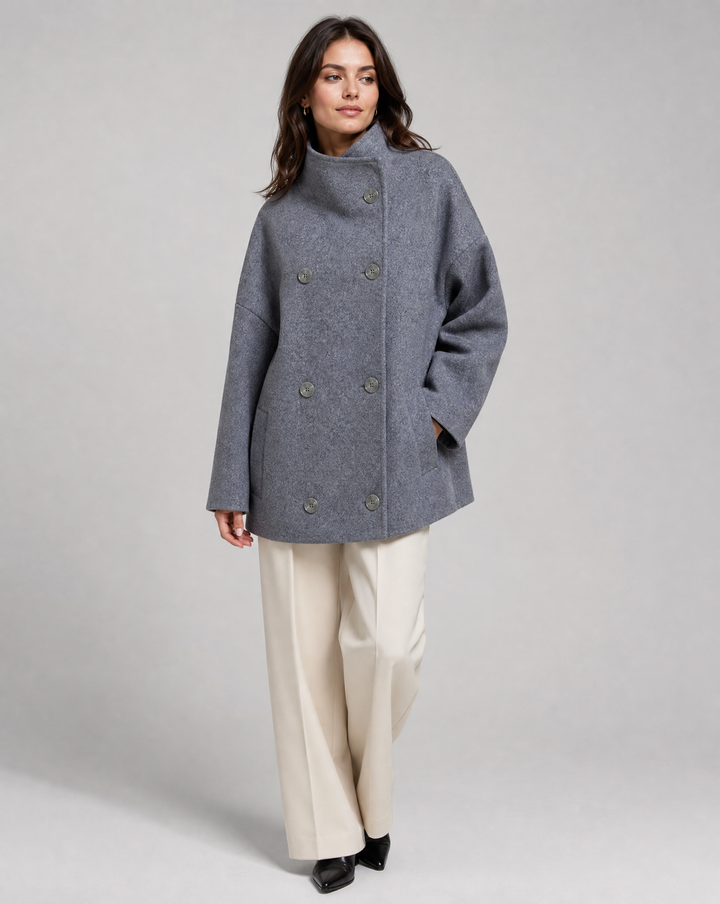 Women's Coat Lightweight Stand Collar Pea Coat for Elegant Layering in Fall and Spring 1