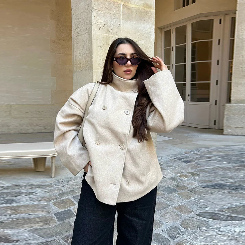 Women's Coat Lightweight Stand Collar Pea Coat for Elegant Layering in Fall and Spring 10