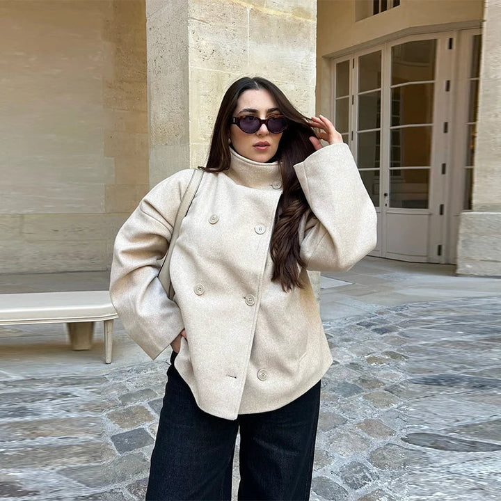 Women's Coat Lightweight Stand Collar Pea Coat for Elegant Layering in Fall and Spring 10