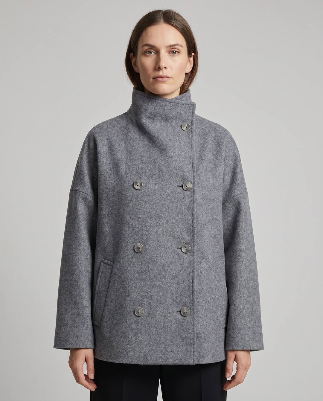 Women's Coat Lightweight Stand Collar Pea Coat for Elegant Layering in Fall and Spring 3
