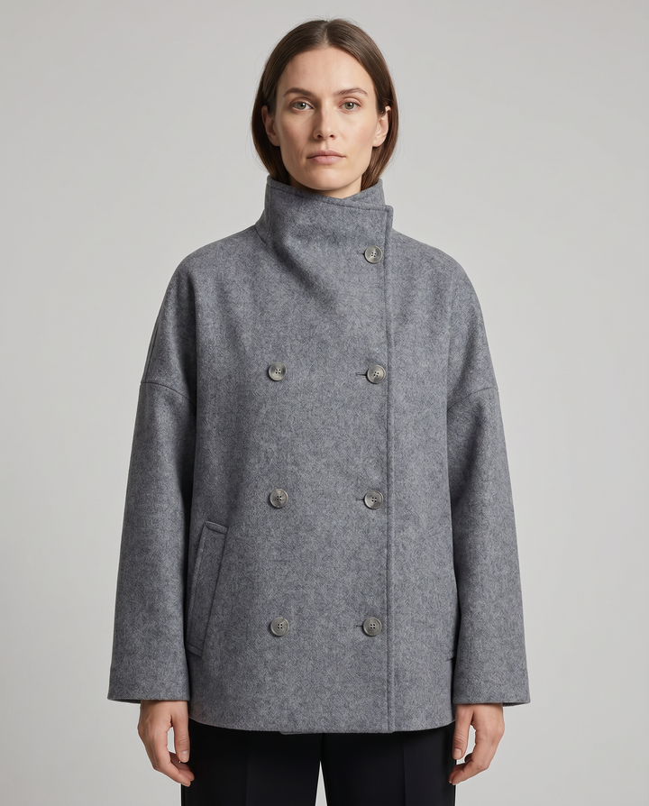 Women's Coat Lightweight Stand Collar Pea Coat for Elegant Layering in Fall and Spring 3