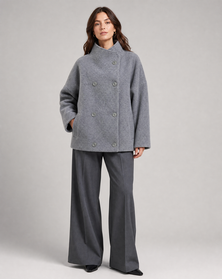 Women's Coat Lightweight Stand Collar Pea Coat for Elegant Layering in Fall and Spring 4