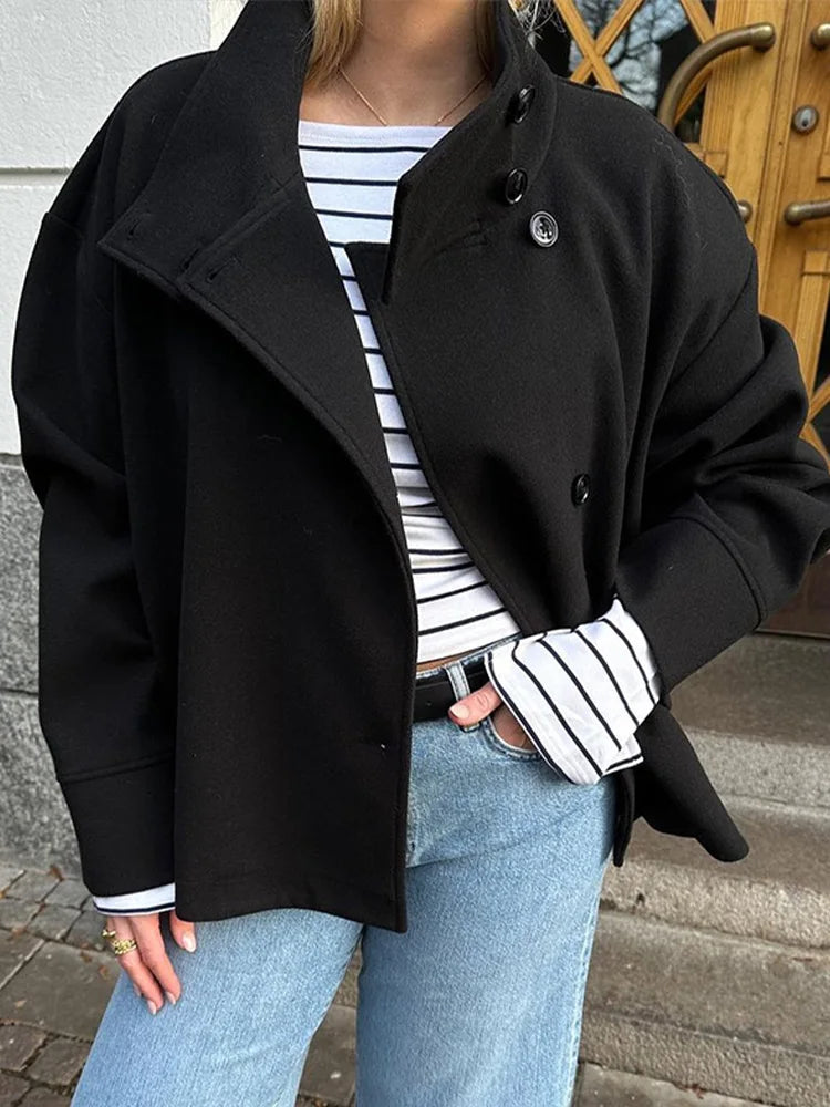 Women's Coat Lightweight Stand Collar Pea Coat for Elegant Layering in Fall and Spring 6