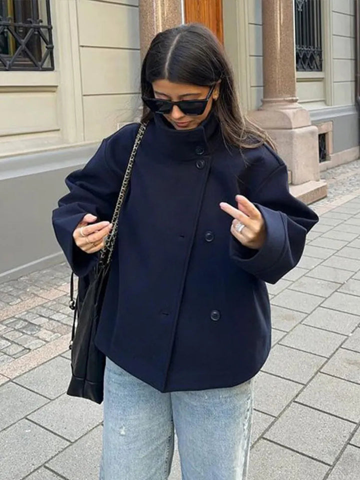 Women's Coat Lightweight Stand Collar Pea Coat for Elegant Layering in Fall and Spring 7