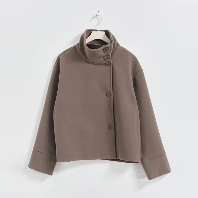 Women's Coat Lightweight Stand Collar Pea Coat for Elegant Layering in Fall and Spring 9