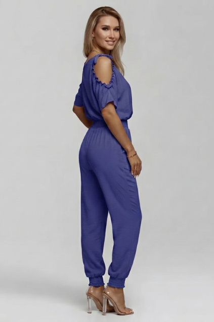 Women’s Cold Shoulder Wrap V-Neck Smocked Waist Jumpsuit for Summer 3