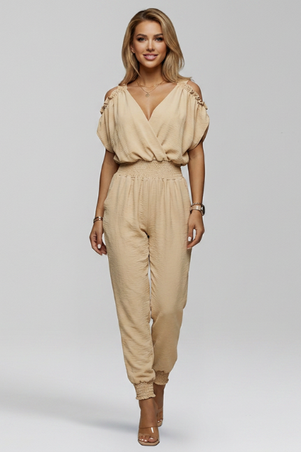 Women’s Cold Shoulder Wrap V-Neck Smocked Waist Jumpsuit for Summer 5