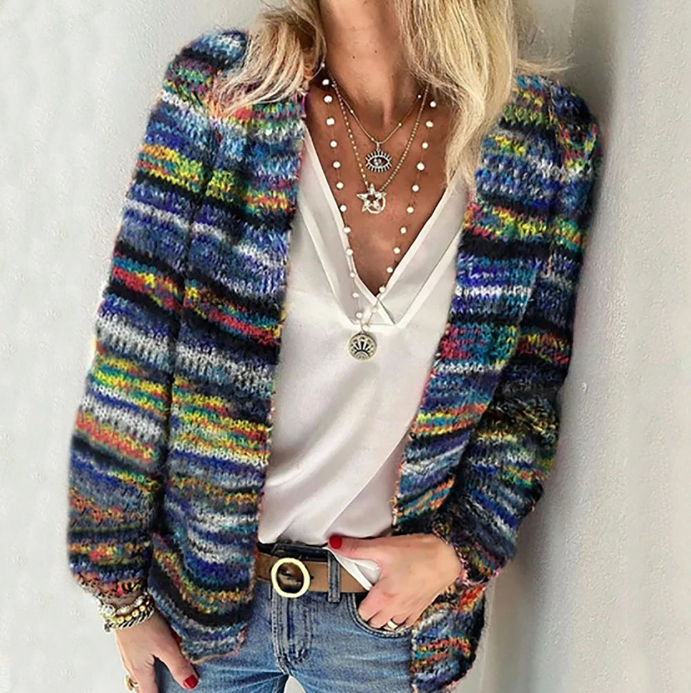 Women's Colorful Long Sleeve Knitted Cardigan Loose Fit Autumn Sweater 1