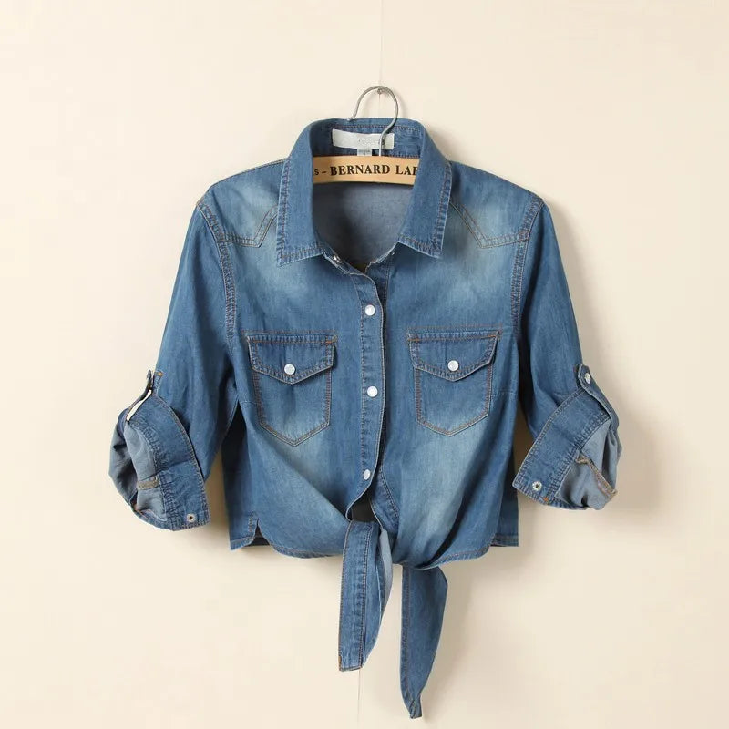Women's Denim Crop Top - Trendy Casual Style for Effortless Looks 0