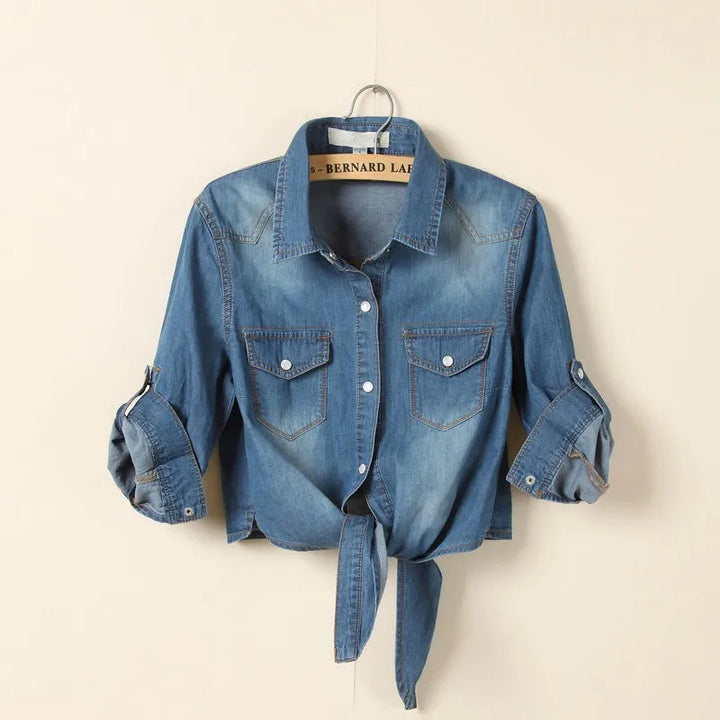 Women's Denim Crop Top - Trendy Casual Style for Effortless Looks 0