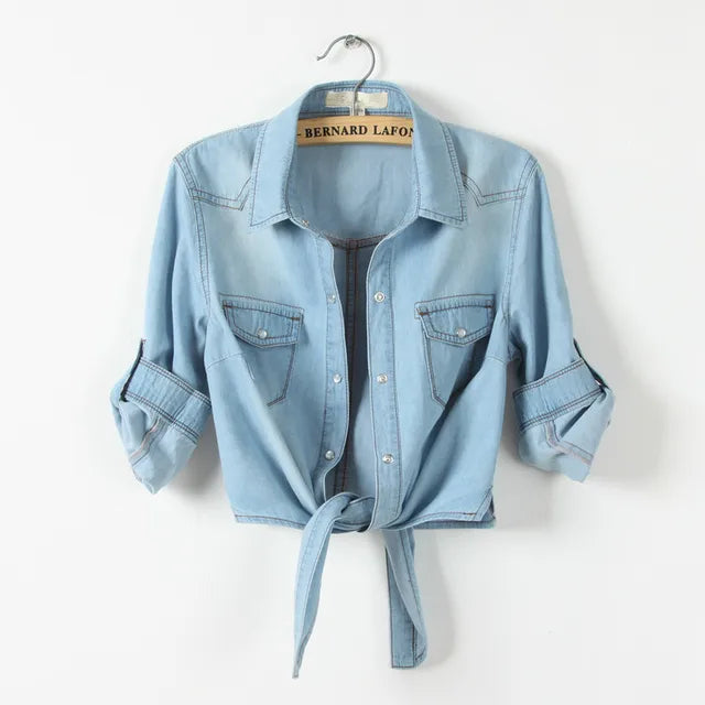Women's Denim Crop Top - Trendy Casual Style for Effortless Looks 1