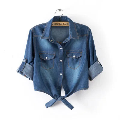 Women's Denim Crop Top - Trendy Casual Style for Effortless Looks 2