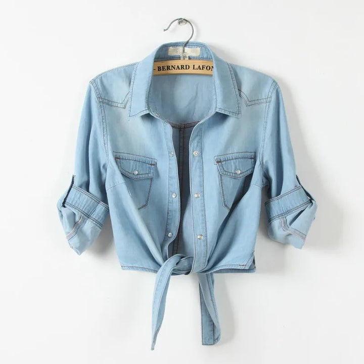 Women's Denim Crop Top - Trendy Casual Style for Effortless Looks 7