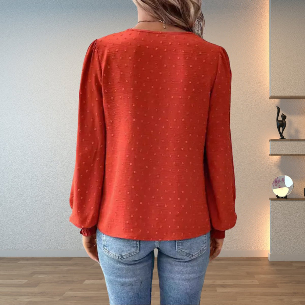 Women's Elegant Lace Trim V-Neck Long Sleeve Blouse for Office and Evening 1