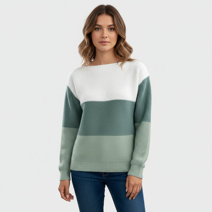 Women's Elegant Three-Color Patchwork Sweater - Chic Fall Knitwear for Stylish Outfits 0
