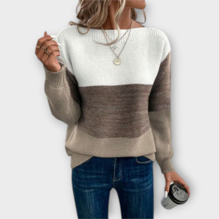 Women's Elegant Three-Color Patchwork Sweater - Chic Fall Knitwear for Stylish Outfits 1