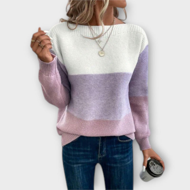 Women's Elegant Three-Color Patchwork Sweater - Chic Fall Knitwear for Stylish Outfits 2