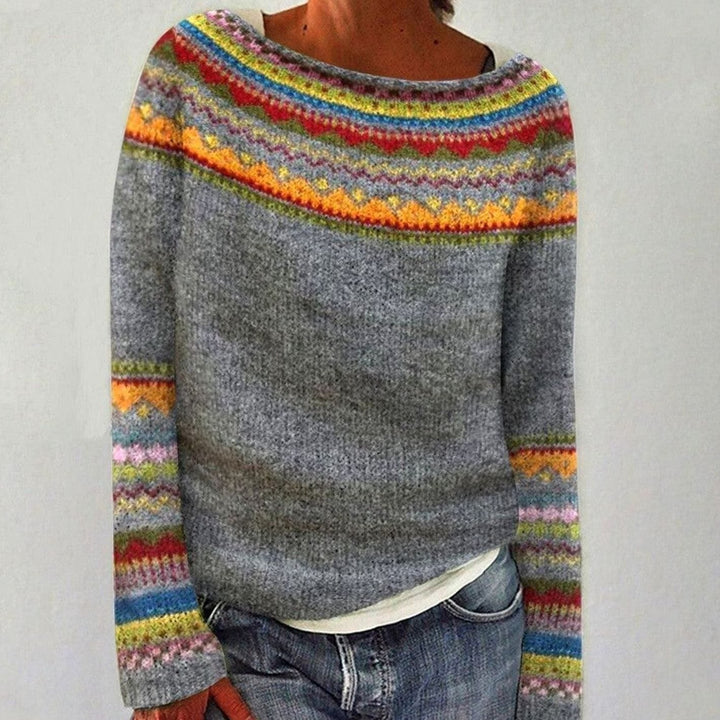 Women's Fair Isle Knit Sweater Relaxed Fit Merino Wool Jumper 0