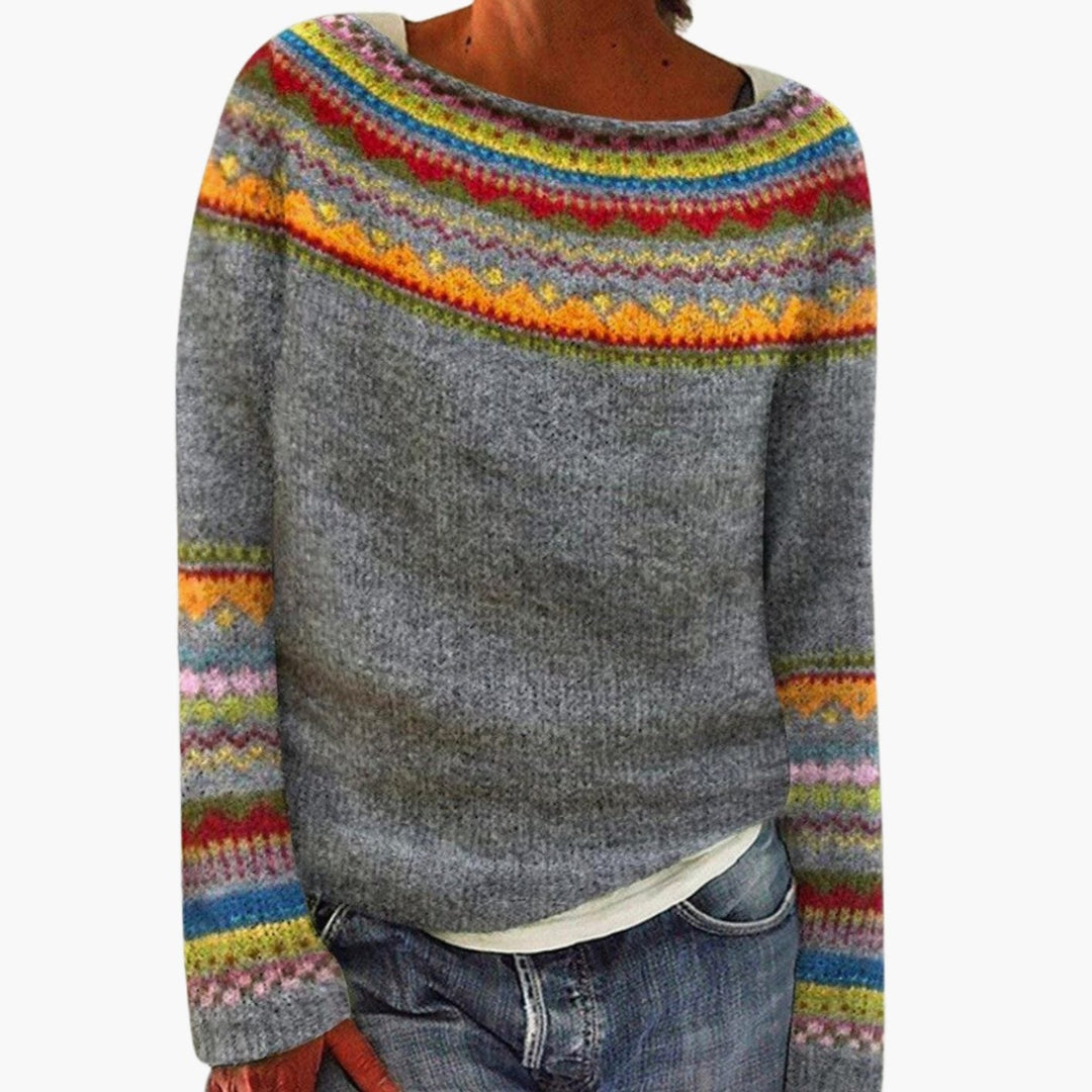 Women's Fair Isle Knit Sweater Relaxed Fit Merino Wool Jumper 1