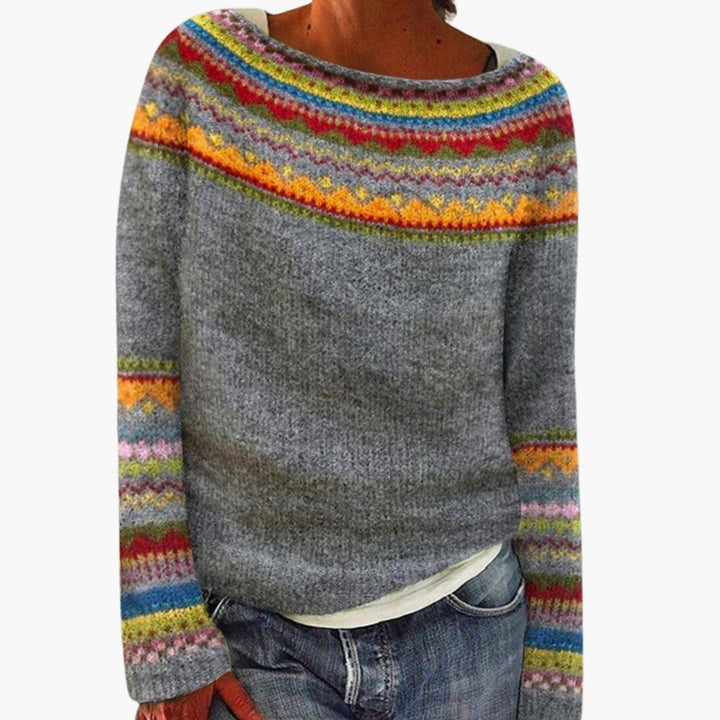 Women's Fair Isle Knit Sweater Relaxed Fit Merino Wool Jumper 1