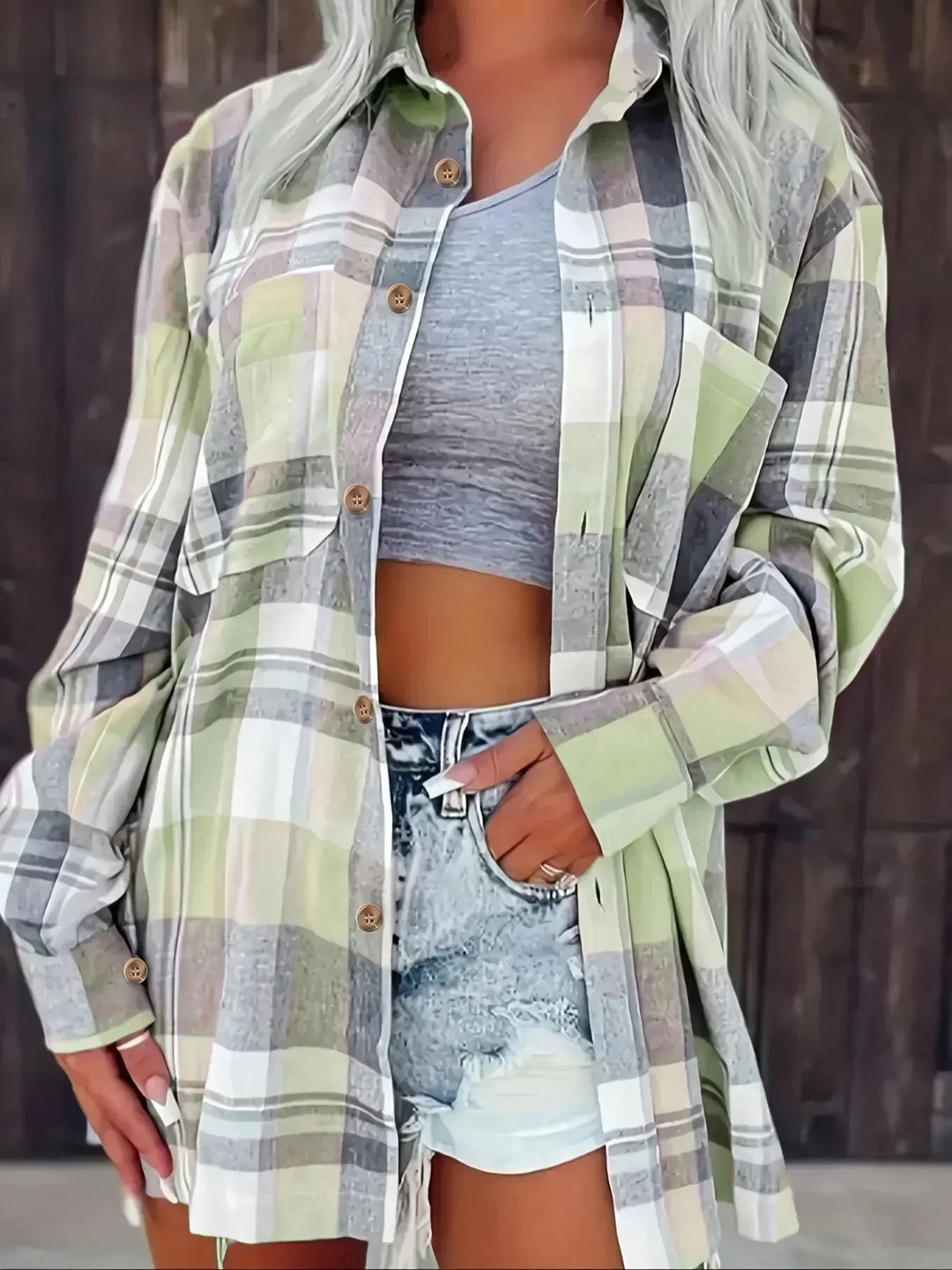 Women's Flannel Shirts, Plaid Long Sleeve Button Up for Autumn Layering, Casual Lightweight Style 10