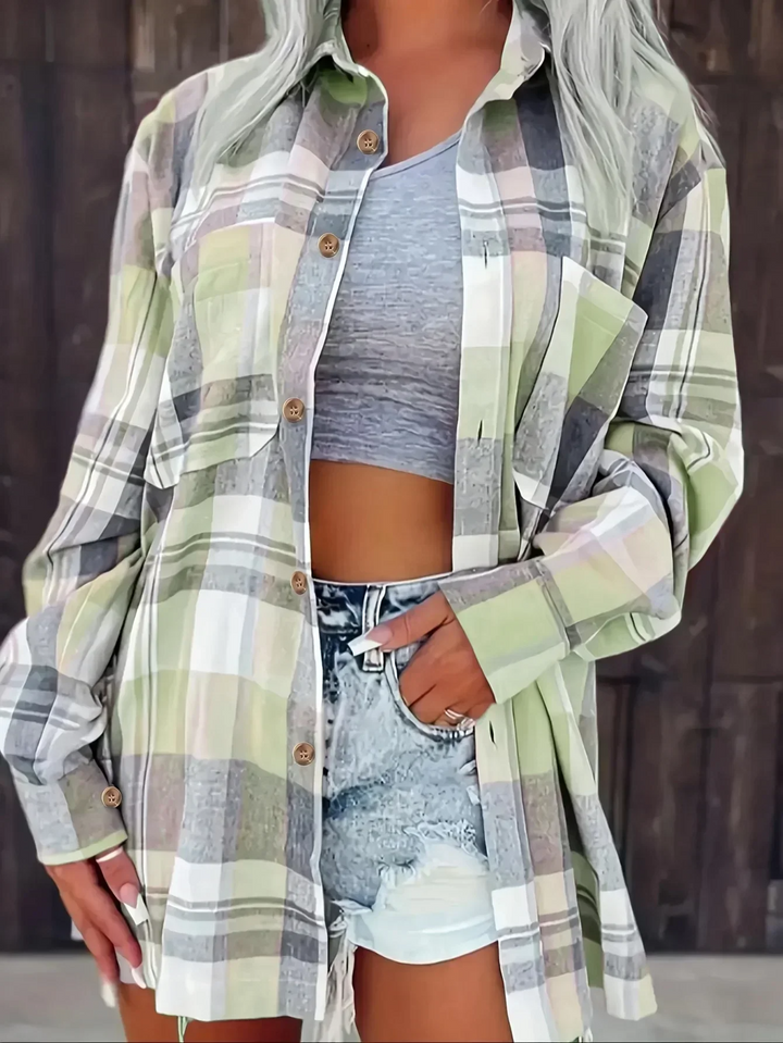 Women's Flannel Shirts, Plaid Long Sleeve Button Up for Autumn Layering, Casual Lightweight Style 10