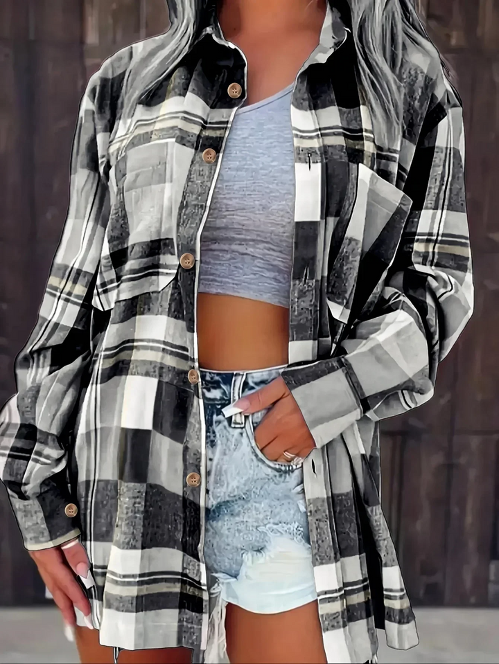 Women's Flannel Shirts, Plaid Long Sleeve Button Up for Autumn Layering, Casual Lightweight Style 11
