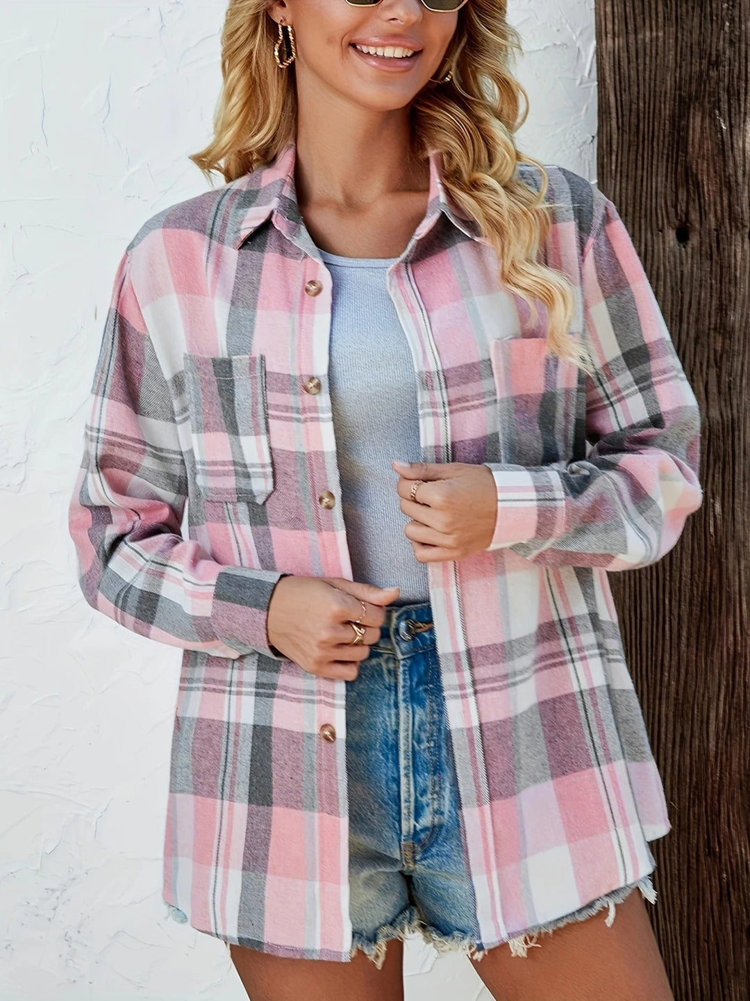 Women's Flannel Shirts, Plaid Long Sleeve Button Up for Autumn Layering, Casual Lightweight Style 2