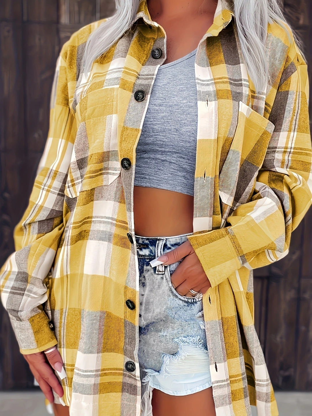 Women's Flannel Shirts, Plaid Long Sleeve Button Up for Autumn Layering, Casual Lightweight Style 6