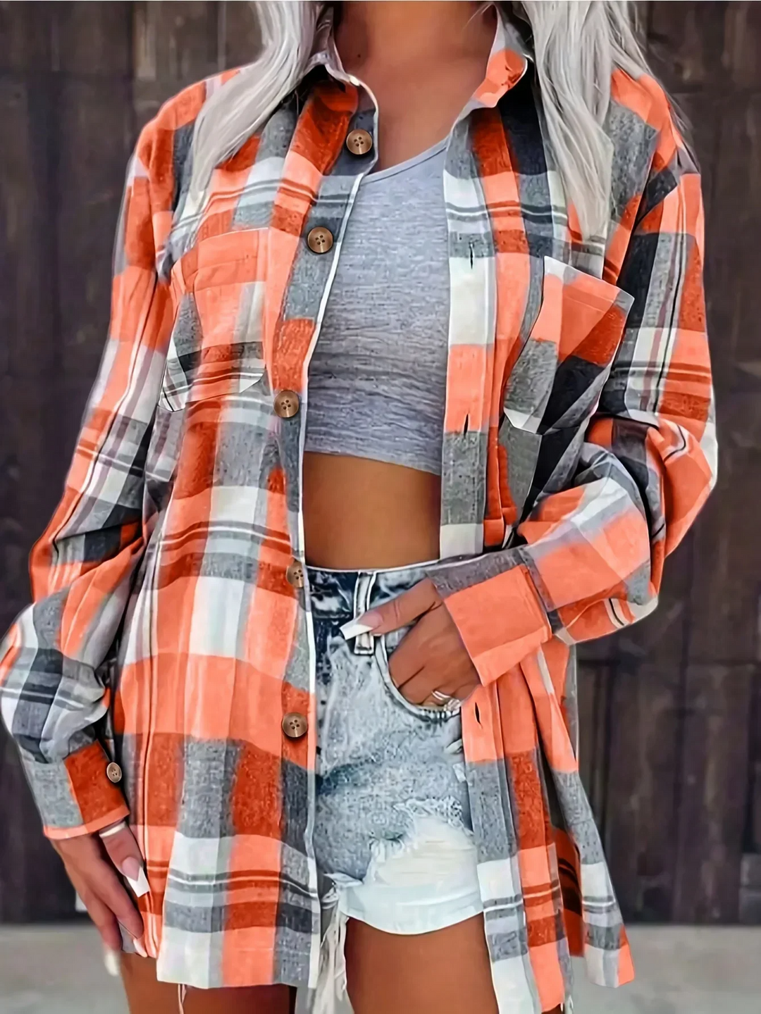 Women's Flannel Shirts, Plaid Long Sleeve Button Up for Autumn Layering, Casual Lightweight Style 9