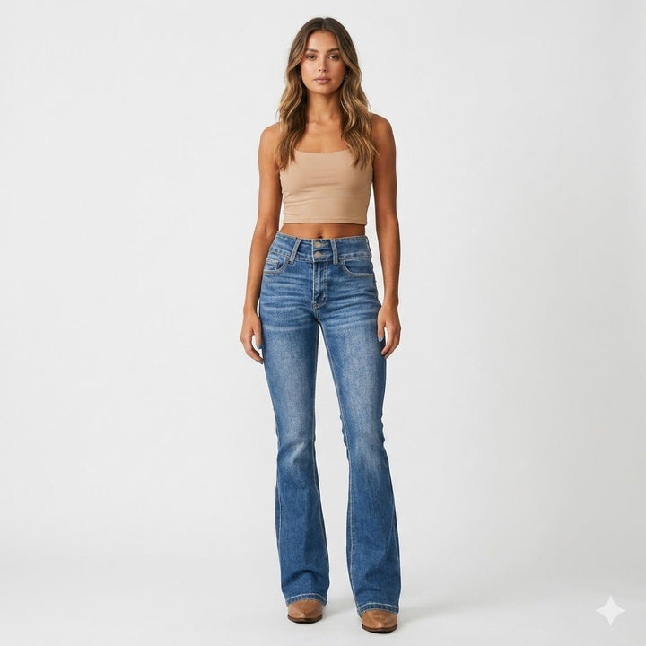 Women's Flare Jeans - High Waist, Figure-Hugging Fit for Chic Casual Style 0