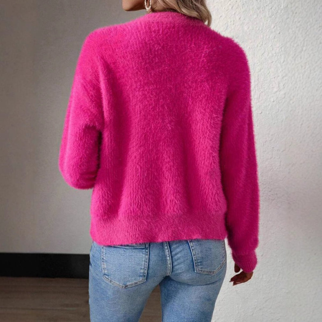 Women's Fluffy V-Neck Black Cardigan with Button Placket – Cozy Knit Cardigan for Layering and Stylish Outfits 5